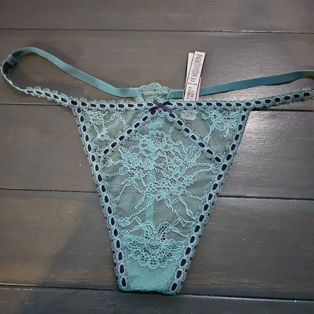 NWT Victoria's Secret Dream Angels Blue V-String Floral Lace Panties Size XL